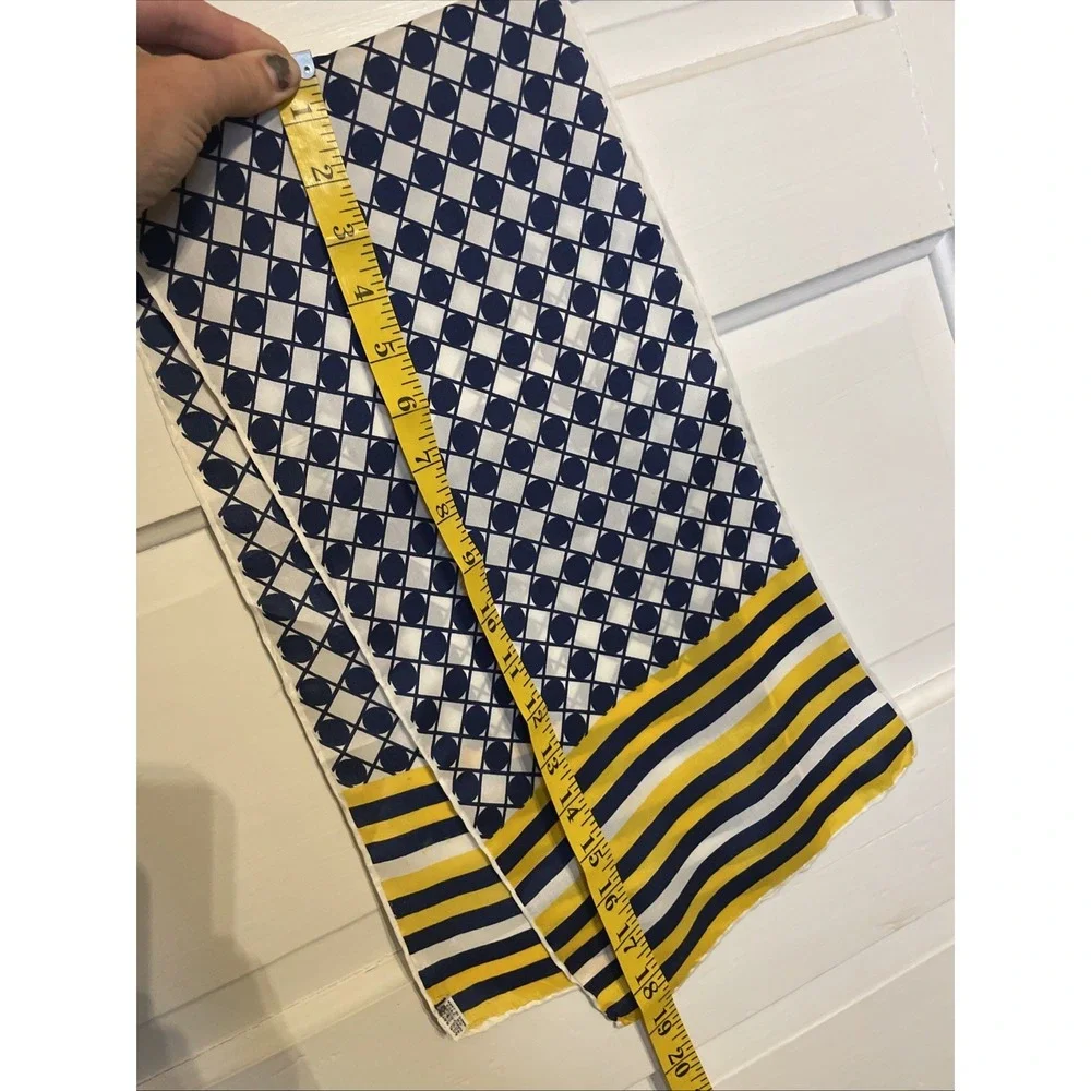 Vintage Silk Neck Tie Scarf Blue Yellow White Geometric Pattern Harlequinn